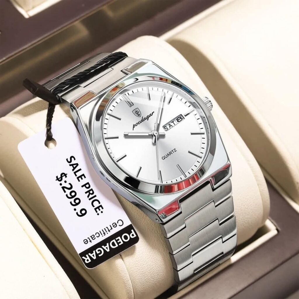 Poedagar 996 Gold Luxury Watch White Silver